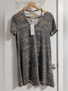Exist Olive & Charcoal Camo V-Neck Tee Dress